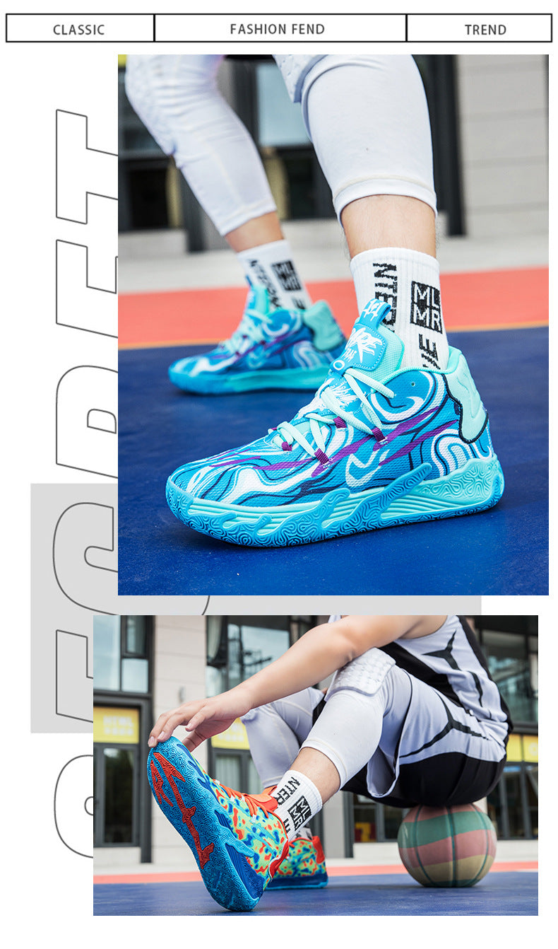 New Mid-Calf Professional Basketball Shoes Outdoor Practical Breathable Couple Shoes Thick Sole Non-Slip Unisex Shock Absorption Sports Shoes