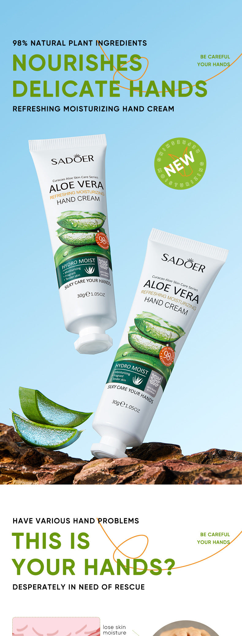 Aloe Vera Hand Cream30g SADOER Moisturizing and Hydrating Hand Care Cross-Border Foreign Trade Wholesale