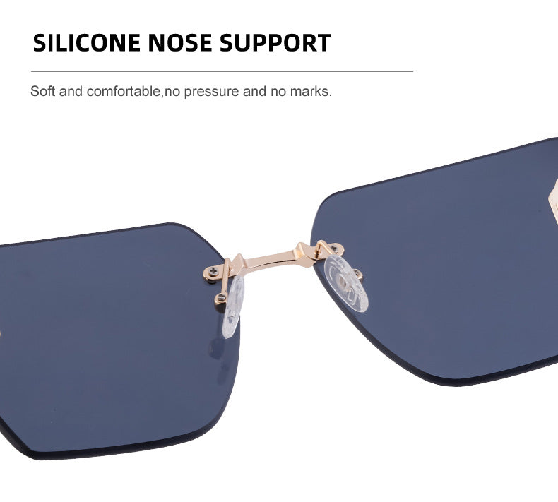 European and American Fashion Square Frame Sunglasses for Women, Trendy Rimless Cut Edge Sun Protection Sunglasses for Women sunglasses