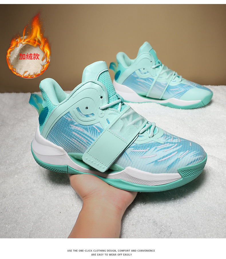 Winter New Fashion Trend Fleece-Lined Warm Sports Shoes for Teenagers Professional Training Non-Slip Cushioned Basketball Shoes