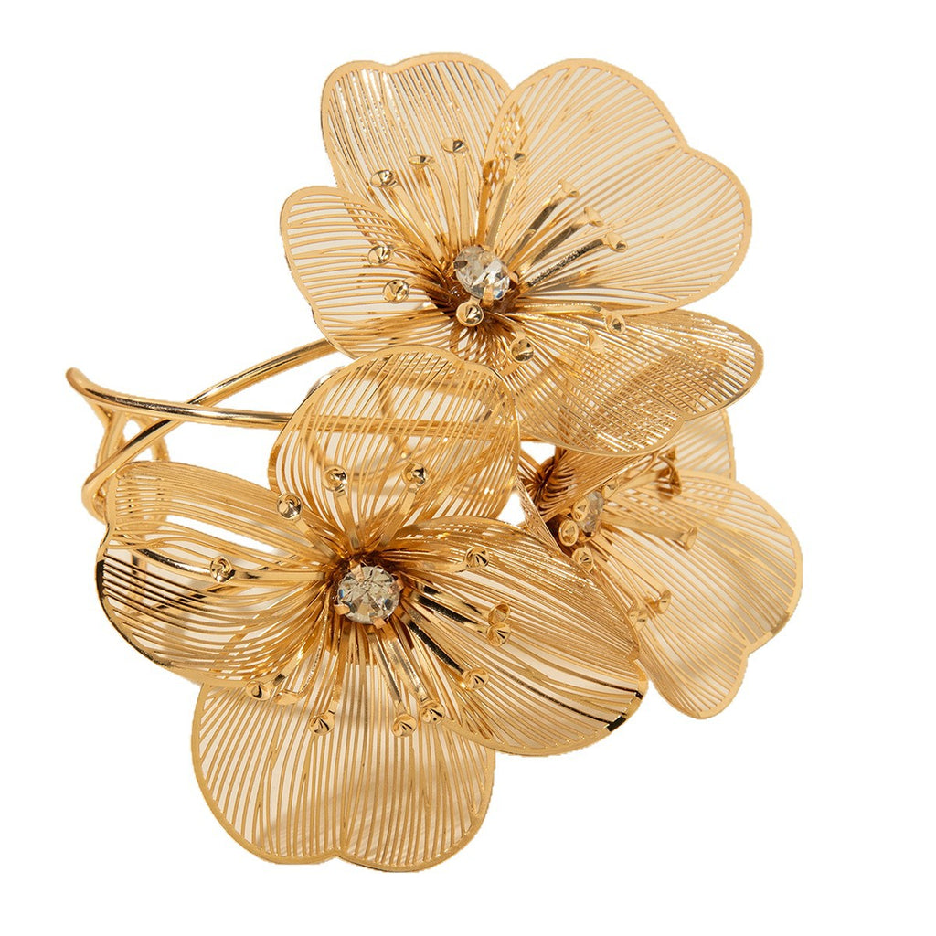 European and American Metal Style Inlaid Diamond Flower Open Bracelet  Fashion Exaggerated High-End Hollow Bracelet Wholesale