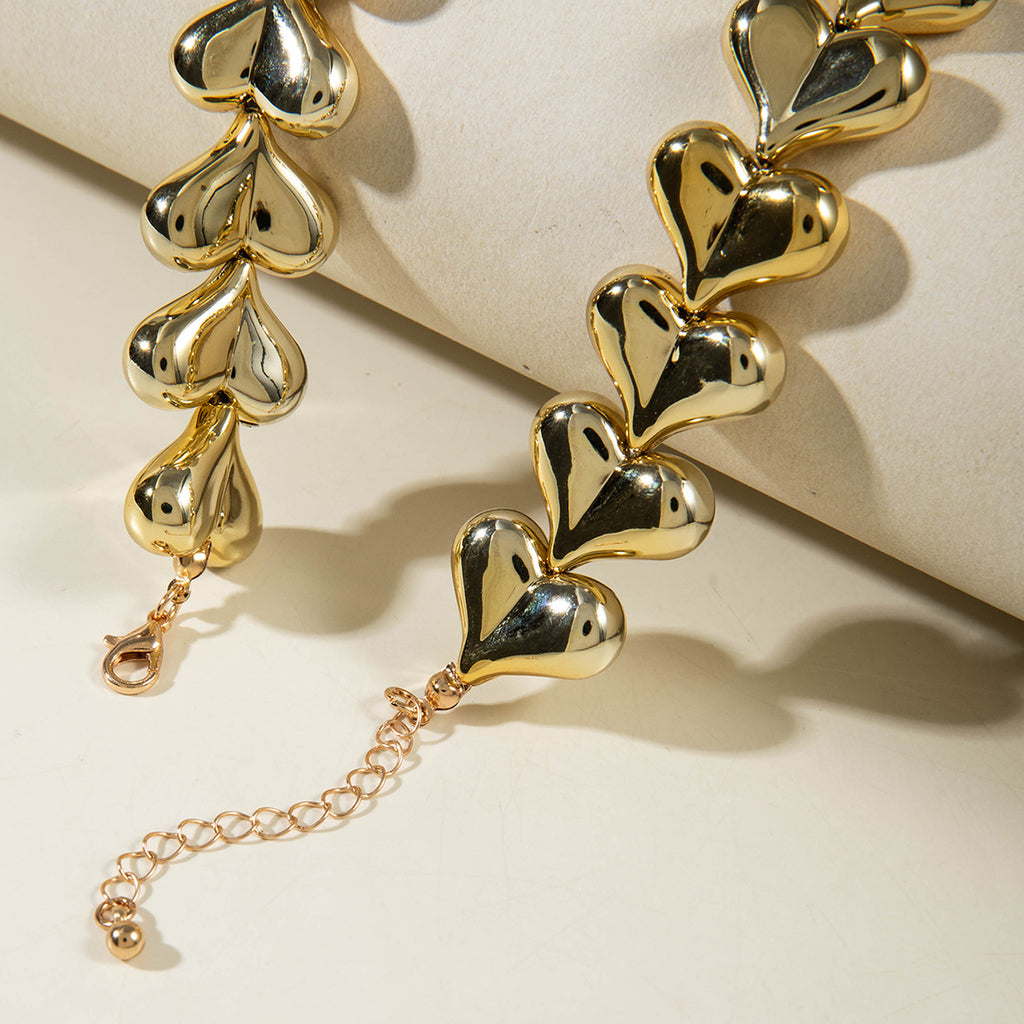 European and American Fashion Personality Heart Exaggerated Necklace Irregular ccb Beaded Bracelet Jewelry Set