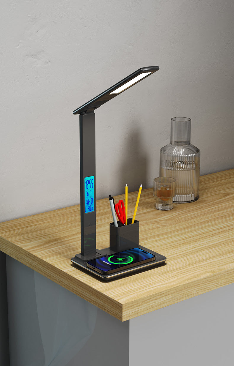 Office Pen Holder Desk Lamp Wireless Charging Touch Eye Protection Desk Lamp Student Dormitory 7-in-1 Multifunctional Night Light