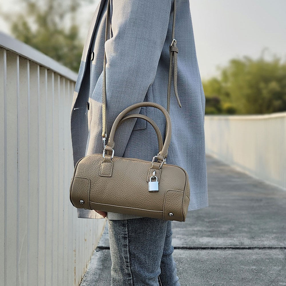 Niche Genuine Leather Women's Boston Handbag2025New Simple Fresh Pillow Bag Versatile Shoulder Crossbody Bag