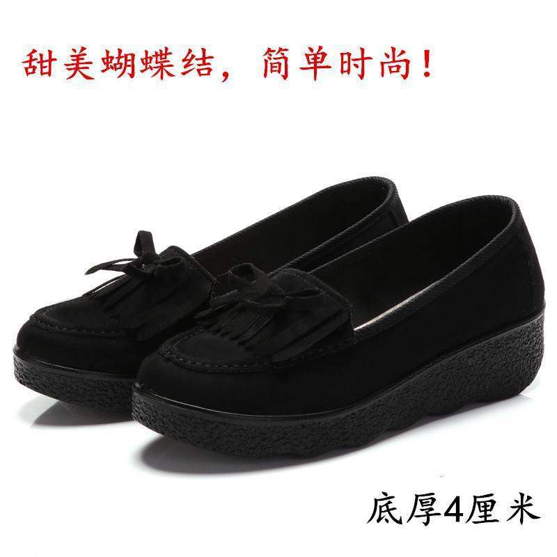 Spring and Autumn Old North Cloth Shoes Shallow Mouth Rocking Single Shoes Platform Thick Sole Loafers Wedge Women's Shoes Black Work Shoes41