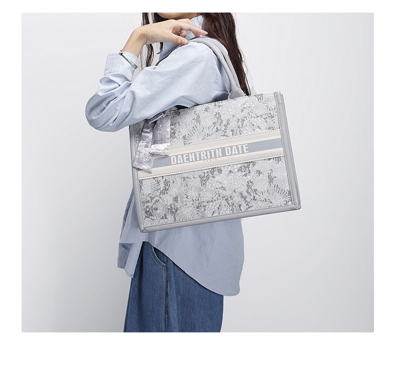 This Year's Trendy Handbag Large Capacity Embroidered Tote Bag for Women Trendy Texture Niche Commuter Handbag