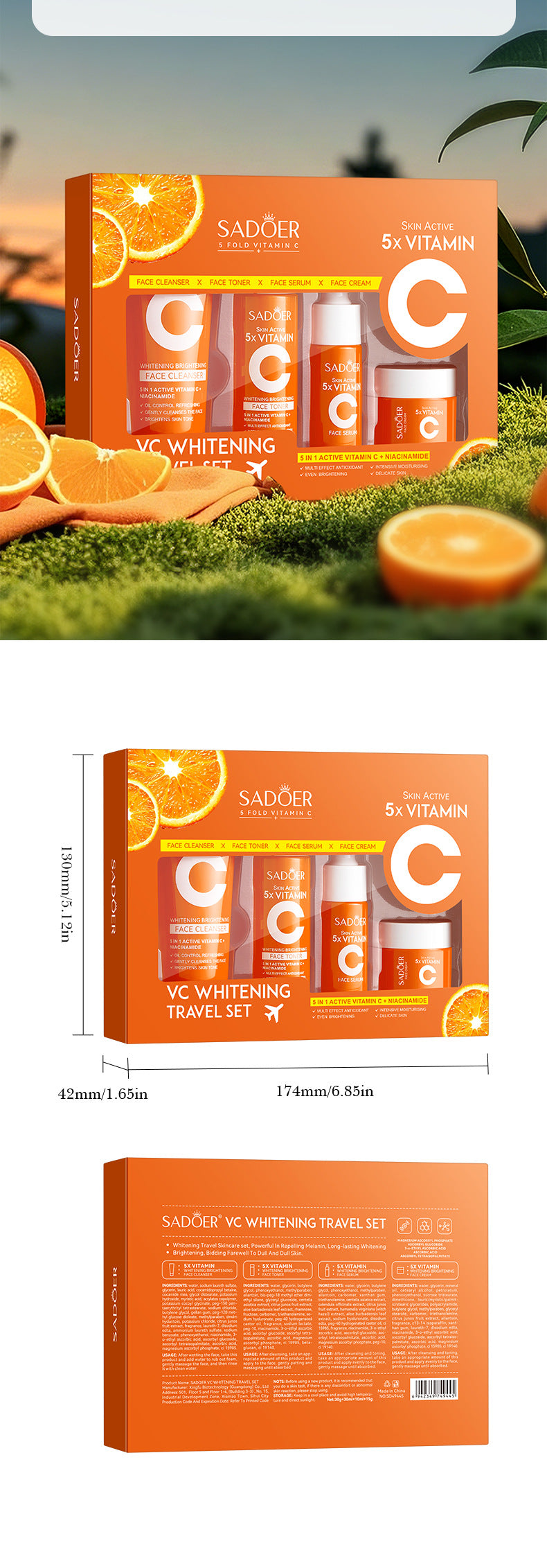 Five Dimensions in Full English C Whitening and Moisturizing Travel Size SADOER Cleansing and Moisturizing Set  Wholesale