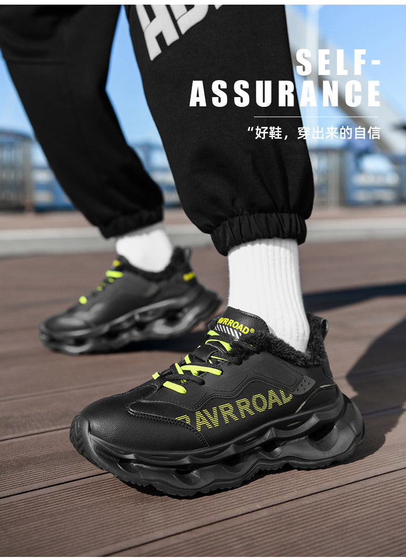 Winter New Ultra-fiber Leather Waterproof Fashion Casual Sports Shoes with Fleece Lining Warm Men's Shoes Non-slip Wear-resistant Running Shoes