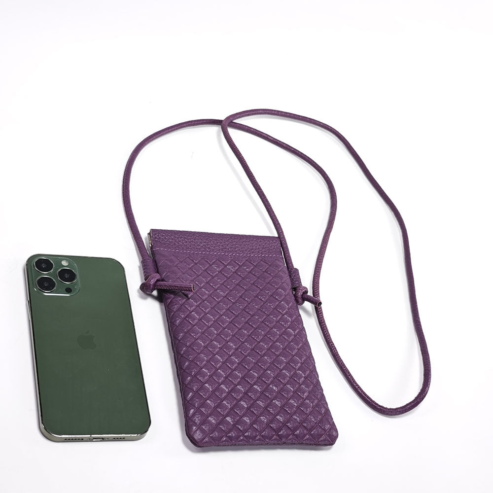 Genuine Leather Phone Bag for Women, Crossbody Small Bag, New Woven Pattern Vertical Style, Lightweight Mini Cowhide Walking Bag
