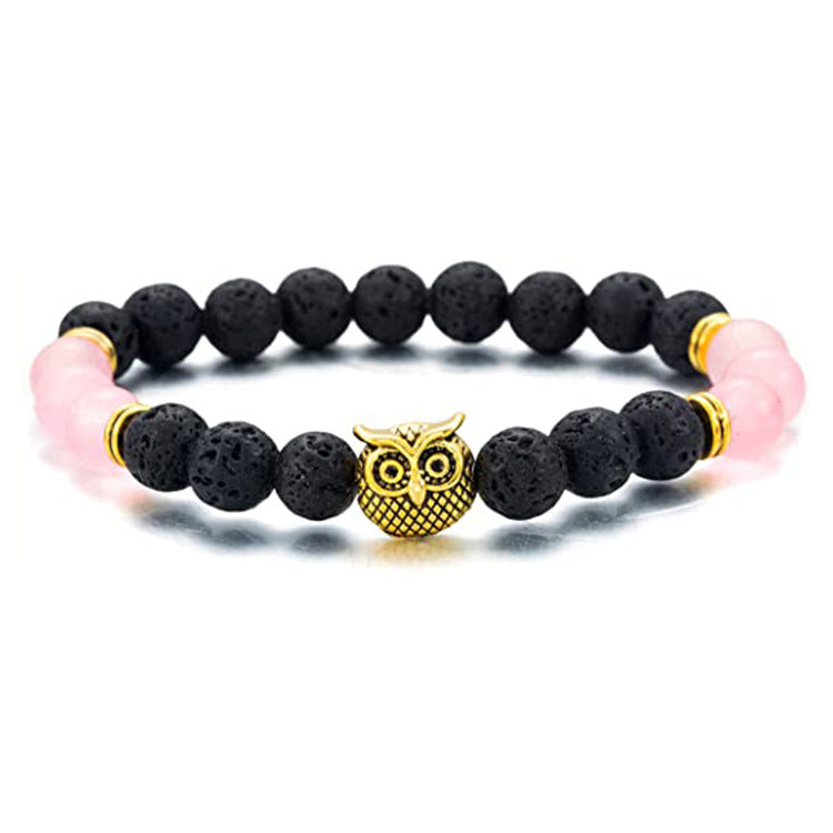 Men's Green Aventurine Volcanic Stone Bracelet8mm Bead Spacer Bracelet Tiger Eye Lapis Lazuli Volcanic Stone Owl Bracelet