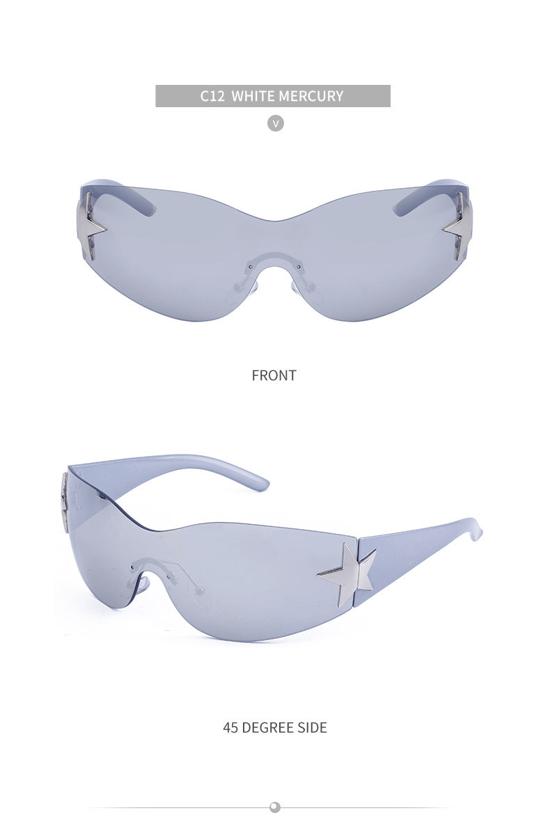 European and American retro rimless sunglasses for women y2k Personalized Five-Pointed Star One-Piece Sunglasses for Men Cycling Glasses Wholesale