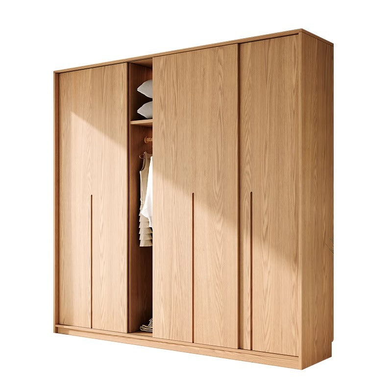 All Solid Wood Oak Sliding Door Wardrobe for Home Bedroom, Natural Wood Style, Modern Minimalist Wardrobe, Master Bedroom Wardrobe Customization