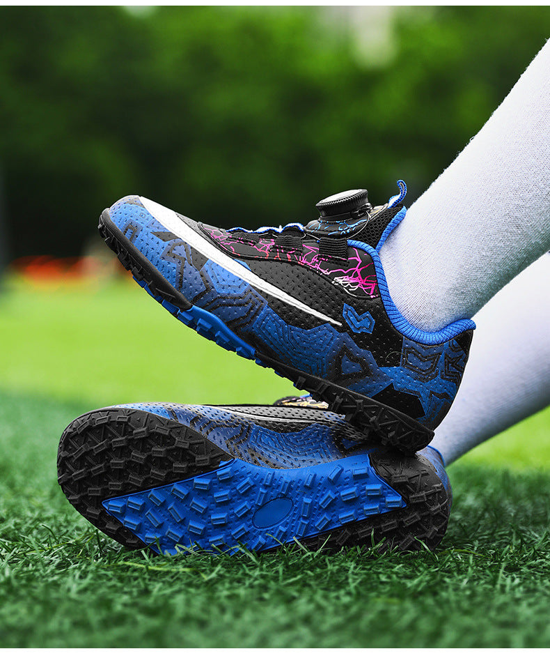 New Children's Rotating Buckle Broken Nail Training Football Shoes Girls Boys Primary School Students Competition Training Sneakers