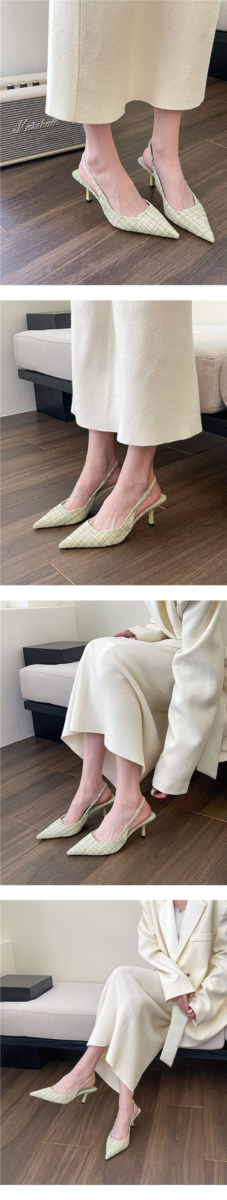 Chanel-inspired Sea Salt Blue Pointed High Heel Sandals2025New Women's Shoes with Open Back and Half Closed Toe Fashion Single Shoes