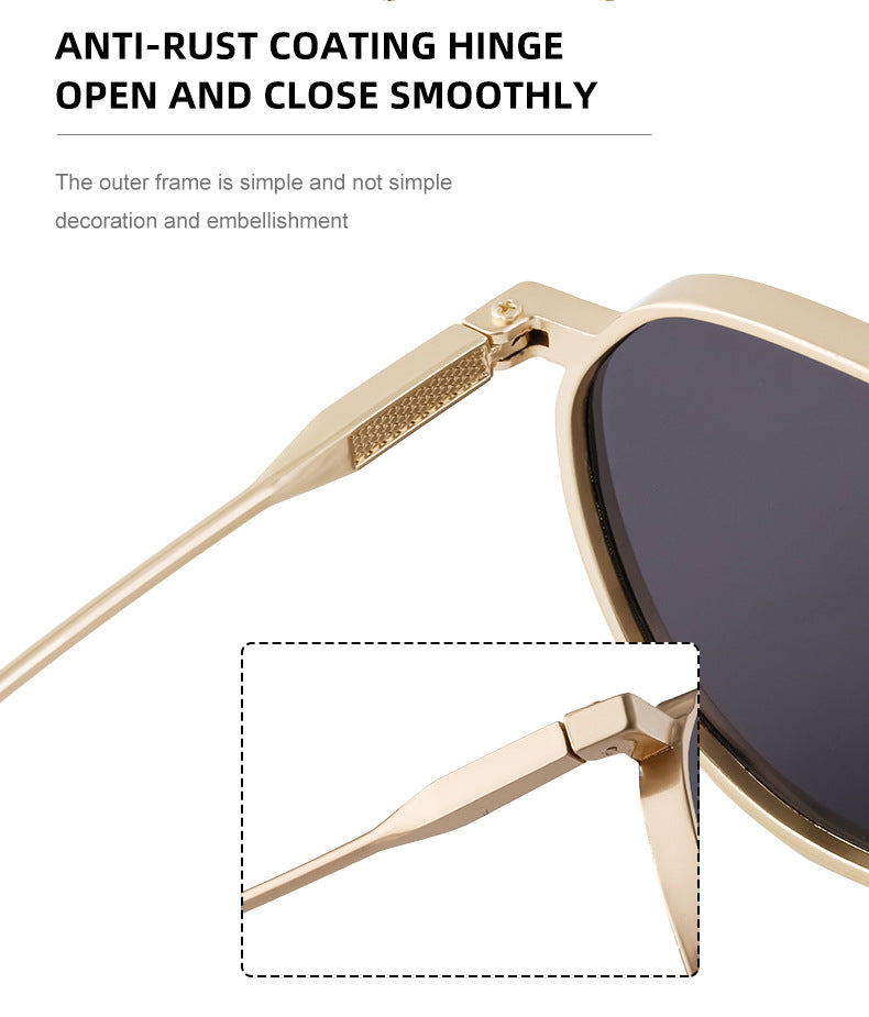 New Retro Oval Frame Glasses Metal Double Bridge Pilot Sunglasses Men's High-end Driving Sun Protection Sunglasses