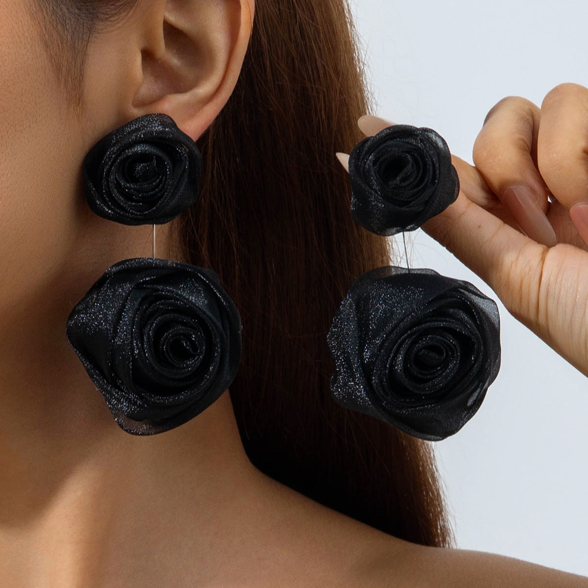 European and American Light Luxury High-End Fabric Rose Flower Earrings Fashion Versatile Three-Dimensional Flower Earrings Wholesale