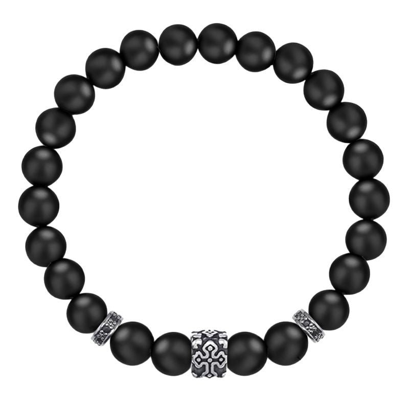 Men's Cross Bracelet Natural Stone8mm Beaded Bracelet Card Cross Spacer Black Matte Bracelet