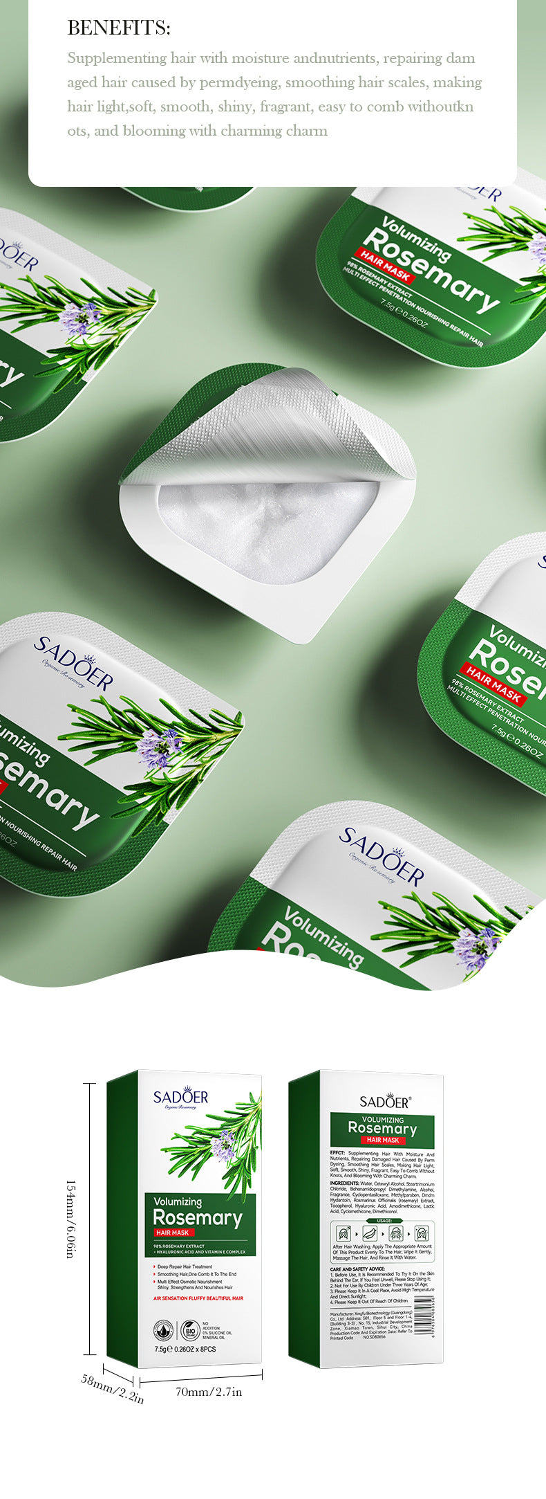 Full English Rosemary Hair Mask SADOER Little Pudding Frizz and Split Ends Smoothing Conditioner Wholesale