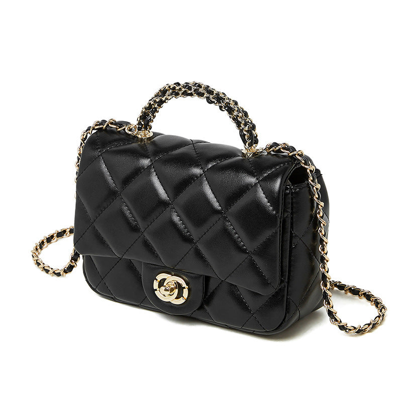 European and American Style Small Chanel-Style Quilted Chain Bag for Women, Simple Fashionable Women's Bag, Versatile Light Luxury Handbag, Shoulder Bag, Crossbody Bag, Genuine Leather