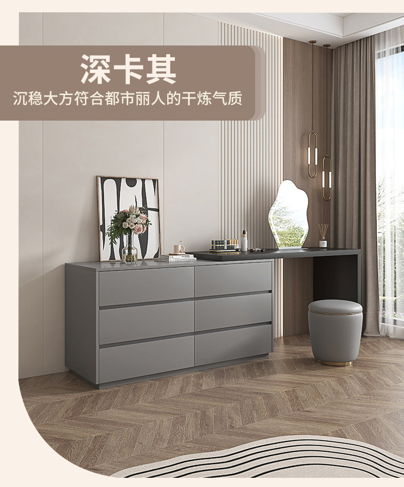 Khaki Gray Solid Wood Dressing Table Bedroom Makeup Cabinet Room Master Bedroom Makeup Mirror Makeup Table Small Apartment Internet Celebrity Makeup