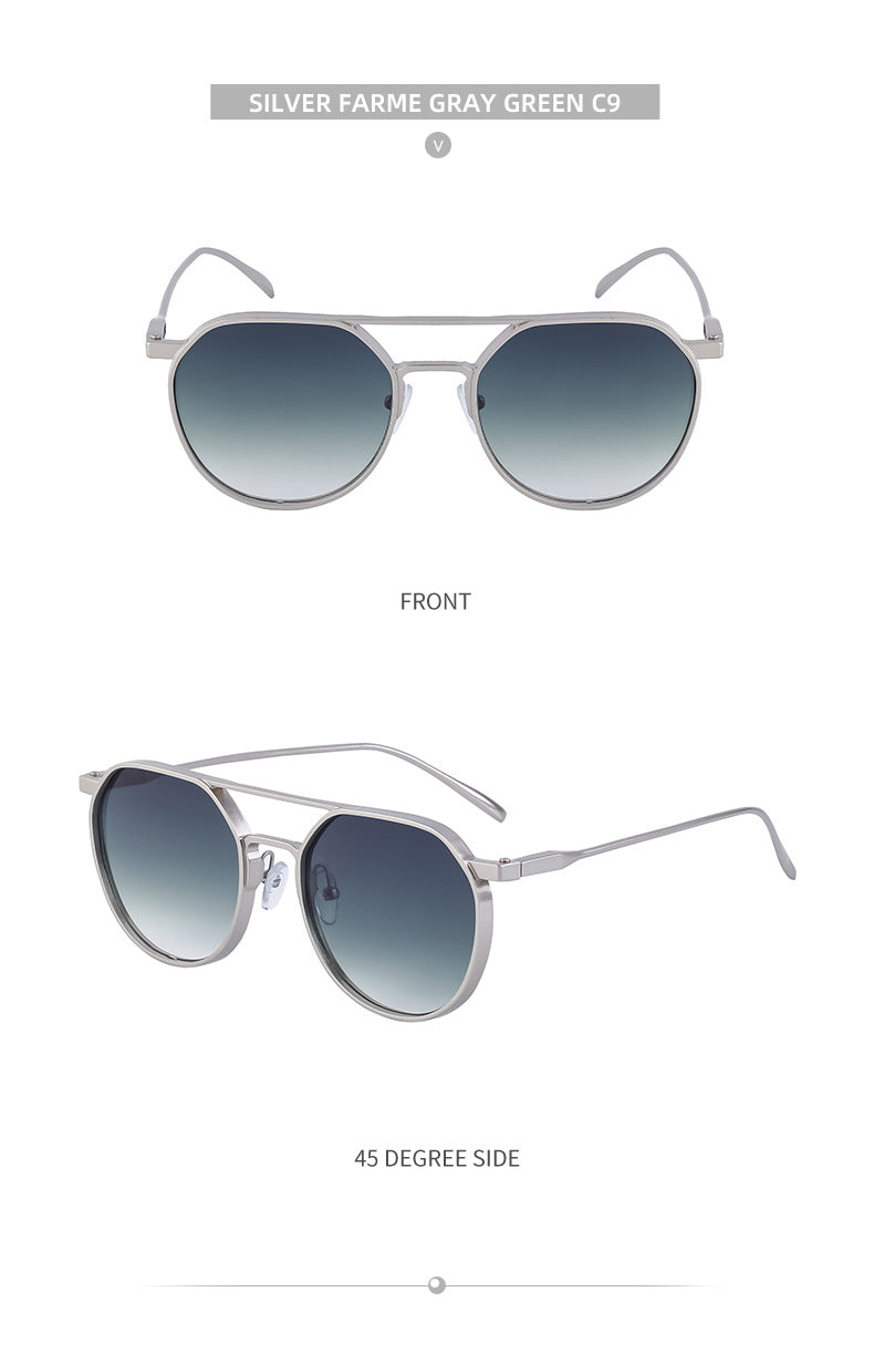 New Retro Oval Frame Glasses Metal Double Bridge Pilot Sunglasses Men's High-end Driving Sun Protection Sunglasses