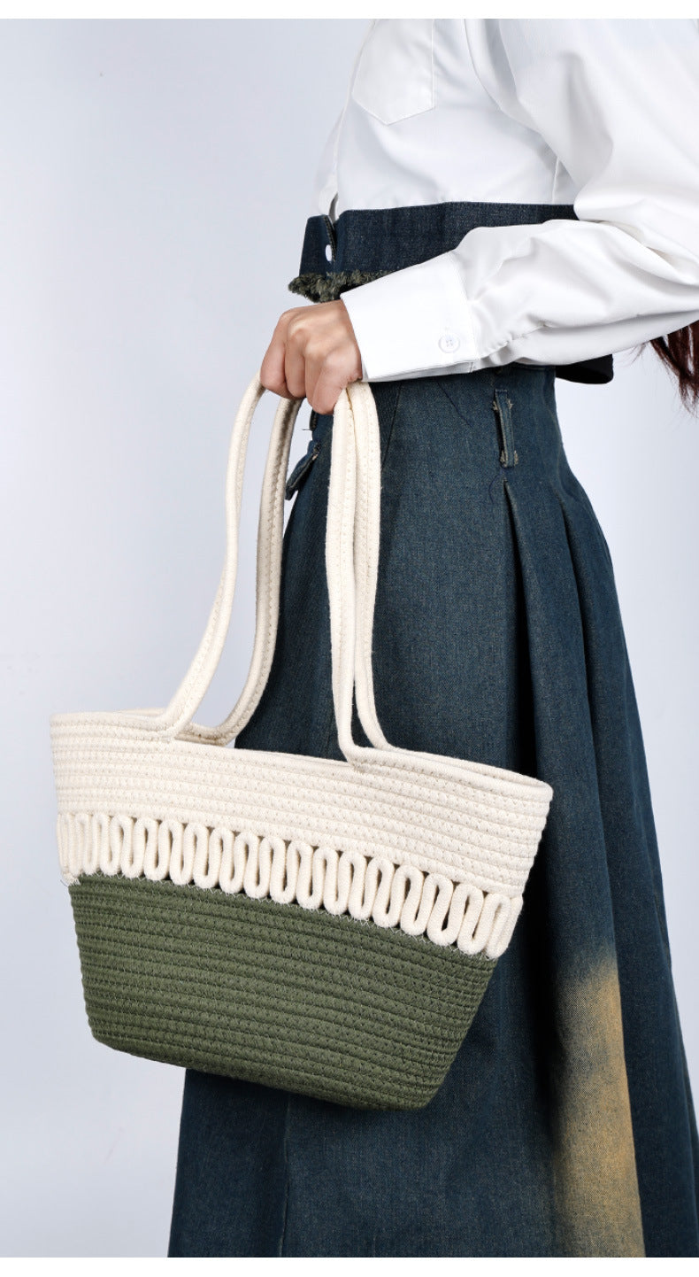 Single Shoulder Bag Hollow Summer Woven Bag New Large Capacity French Straw Bag Beach Vacation Beach Bag for Women