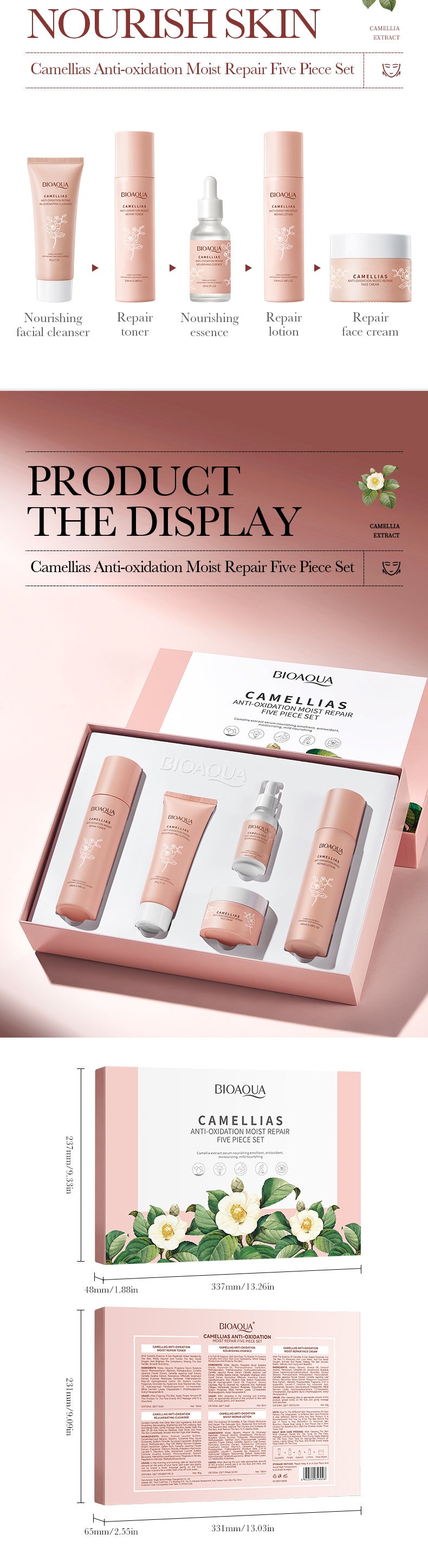 Full English Camellia Five-piece Set BIOAOUA Hydrating and Moisturizing Skincare Set  Wholesale