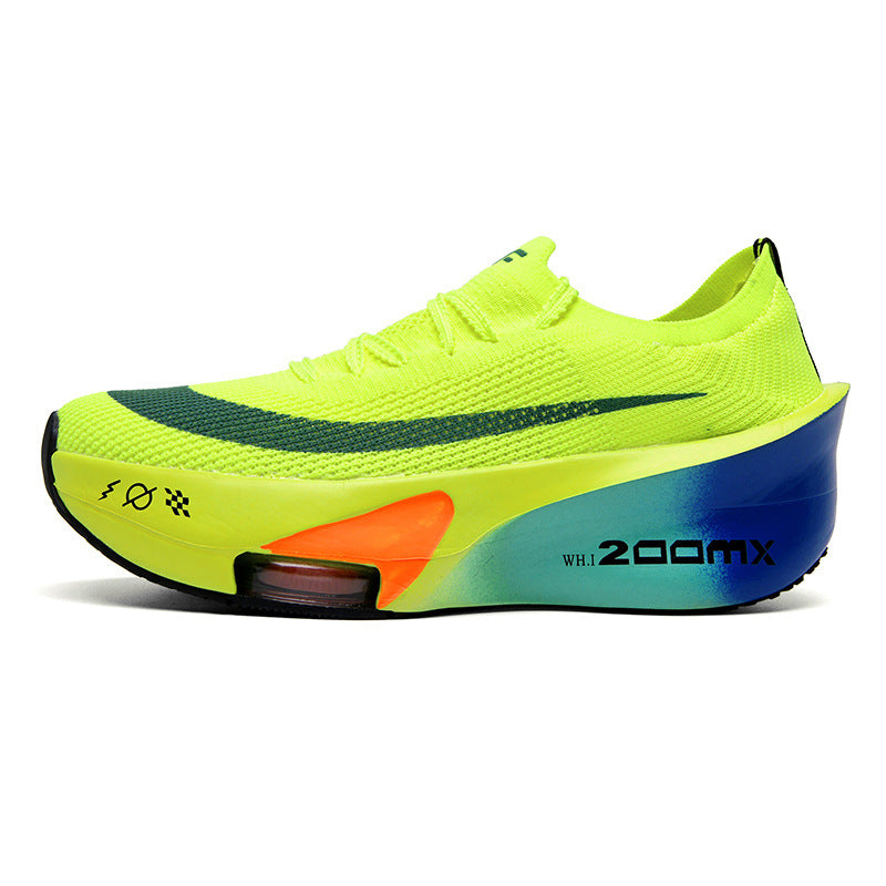 Autumn New High Elastic Double Mesh Breathable Student Training Racing Running Shoes Air Cushion Shock Absorption Full Palm Carbon Plate Sports Shoes