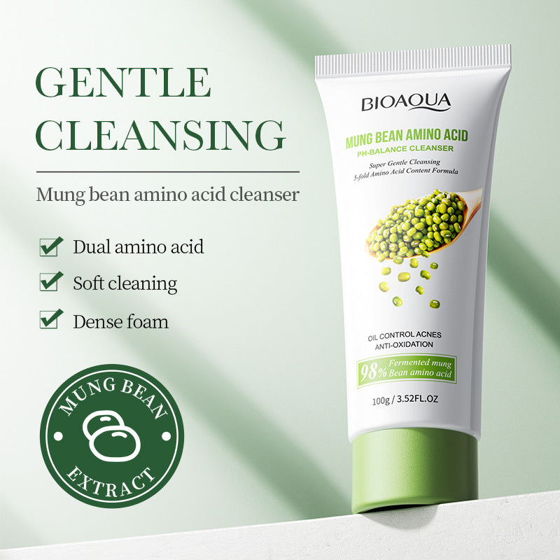 Amino Acid Facial Cleanser BIOAOUA Mung Bean Deep Cleansing Refreshing Facial Cleanser Cross-Border Wholesale