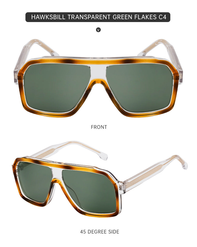 European and American Fashion Square Frame Sunglasses for Men Driving Special Propionic Acid Insert Pin Temple Sunglasses Men's Glasses shades