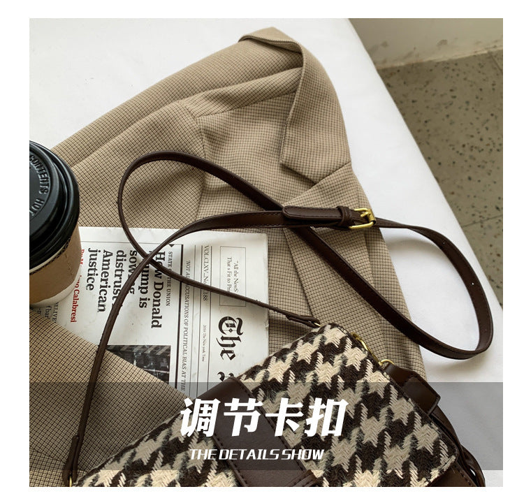 Trolis Houndstooth Bag for Women2024New Trendy Korean Version Niche Versatile Single Shoulder Crossbody Fashion Small Square Bag