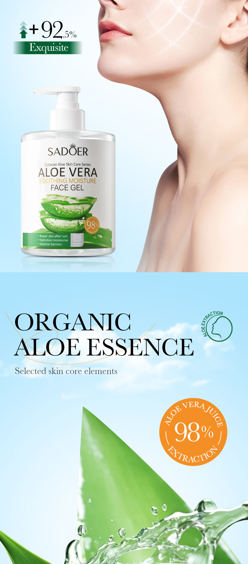 Aloe Vera Gel Aloe Vera Gel300g Large Capacity Hydrating Moisturizing Nourishing Cross-Border Foreign Trade Live Wholesale