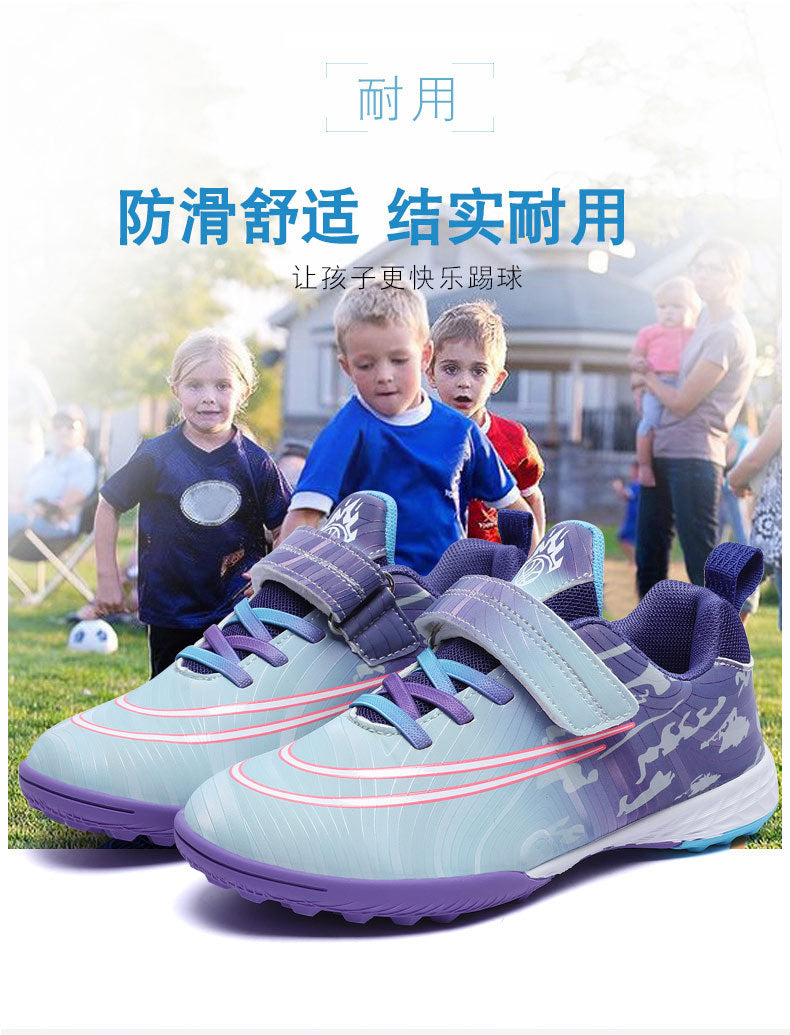 New Football Shoes for Men, Women, and Children, Imitation Leather Low-Top Anti-Collision Spike Magic Tape Grass Training Sports Shoes