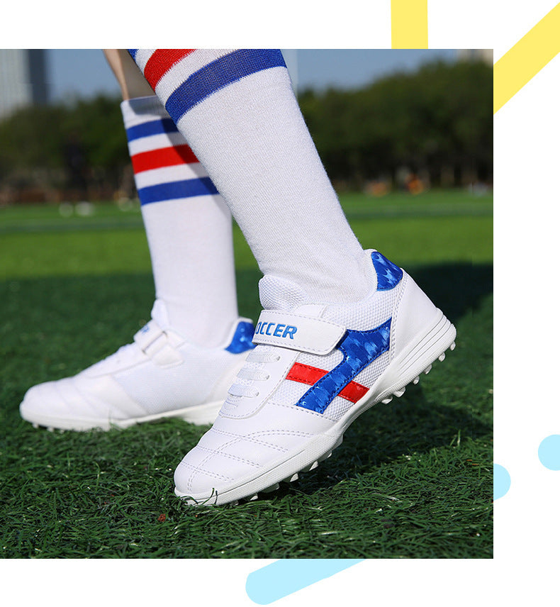 New football shoes for men and women with Velcro for children TF Broken Nail Style Youth Student Grassland Flat Training Shoes