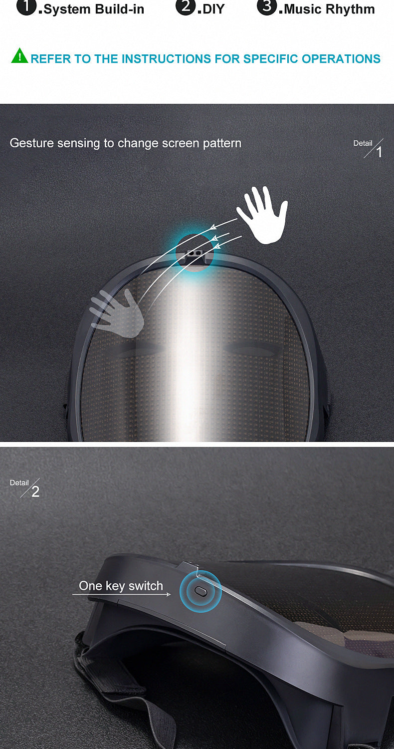 Halloween Colorful LED Glowing Mask Party Sunglasses Rechargeable diy Dynamic Light-Up Mask Face Shield