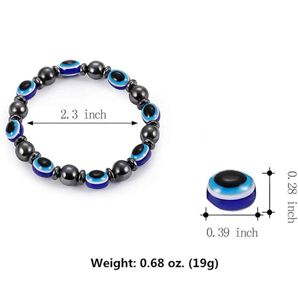 Black Gallstone Eye Bracelet Women's Gift Hematite Spacer Bracelet8mm Beaded Stretch Devil's Eye Bracelet