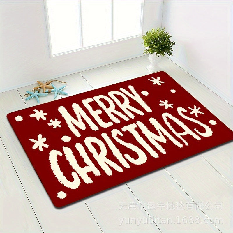 Christmas Decorative Doormat Crystal Velvet Non-Slip Door Mat Festive Atmosphere Entrance Door Mat Outdoor Dust Removal Mat