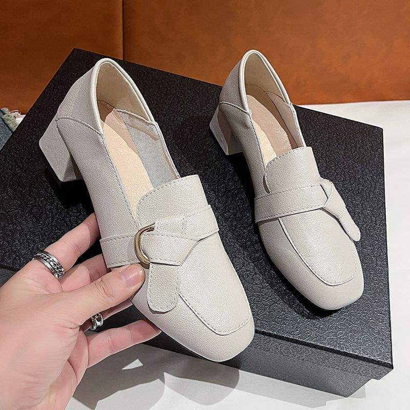 Internet Celebrity Women's Shoes2025Spring New Versatile Square Toe Loafers Chunky Heel Slip-On Two-Way Wear Single Shoes
