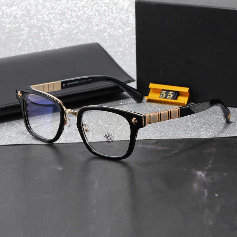 2024New Cross Plain Mirror Retro Artistic Prescription Glasses Frame for Men and Women Non-Prescription Glasses55Belt logo