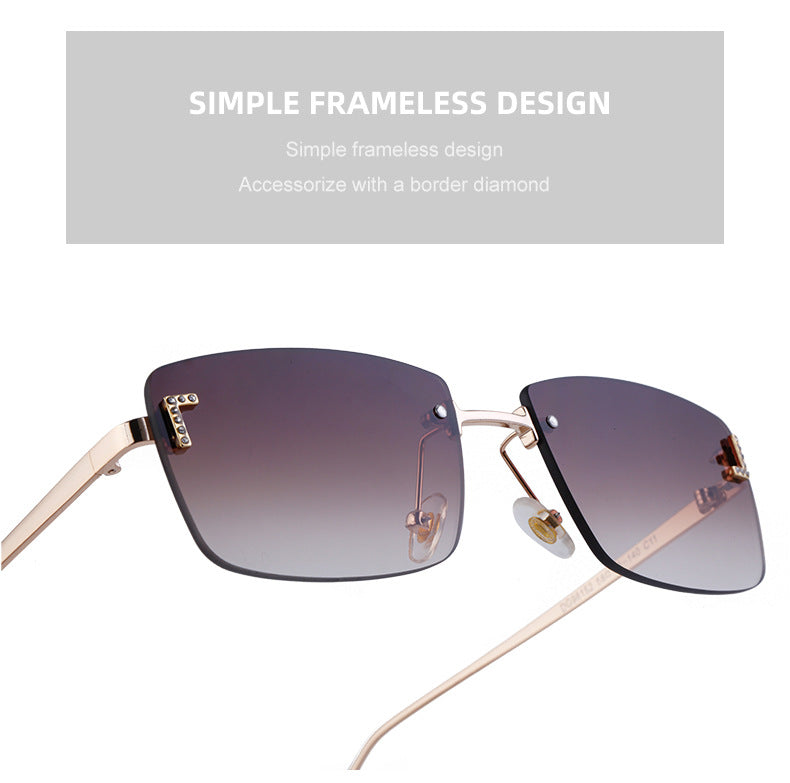 【Customization】European and American Frameless Cut Edge Sunglasses with Rhinestones Square Frame Sunglasses for Women sunglasses