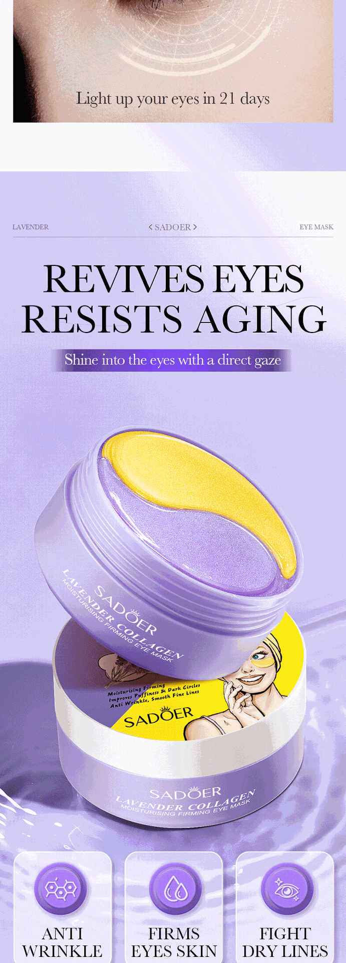 Full English Lavender Collagen Eye Mask80gSADOER Firming and Moisturizing Eye Mask Patch  Wholesale