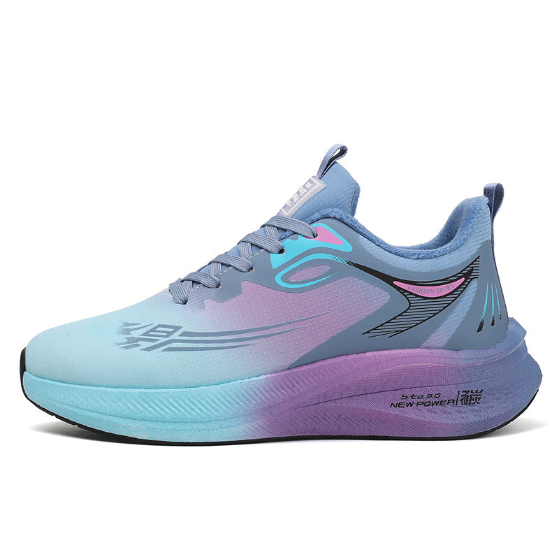 2025Winter New Leather Waterproof Couple Sports Shoes Popcorn Carbon Plate Fleece Lined Thickened Soft Sole Running Shoes