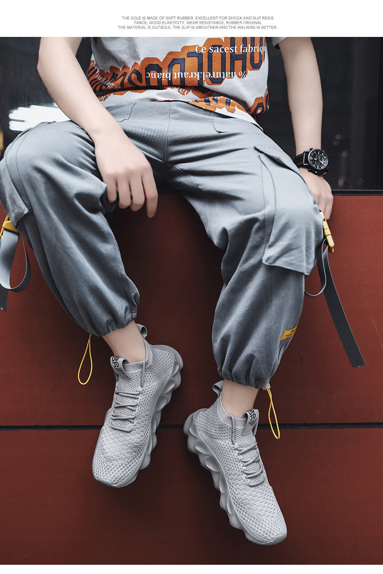 New Large Size Men's Shoes Sports Casual Shoes Men's Korean Style Trendy Shoes Lightweight Breathable Sock Shoes Men's Volcano Shoes