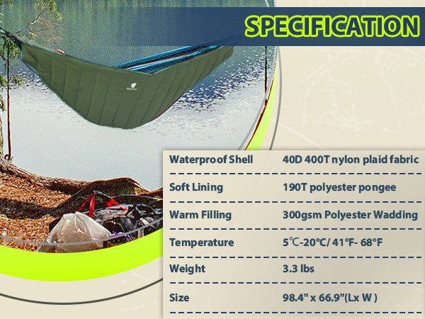 Double Sleeping Bag Hammock Outdoor Portable Camping Hanging Chair Cold-proof Lightweight Camping Warm Quilt