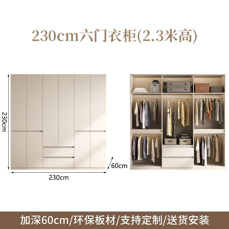 ENF Grade Solid Wood Wardrobe for Home Bedroom, No-Assembly Storage Cabinet, Cream Style Oak Segmented Custom Wardrobe
