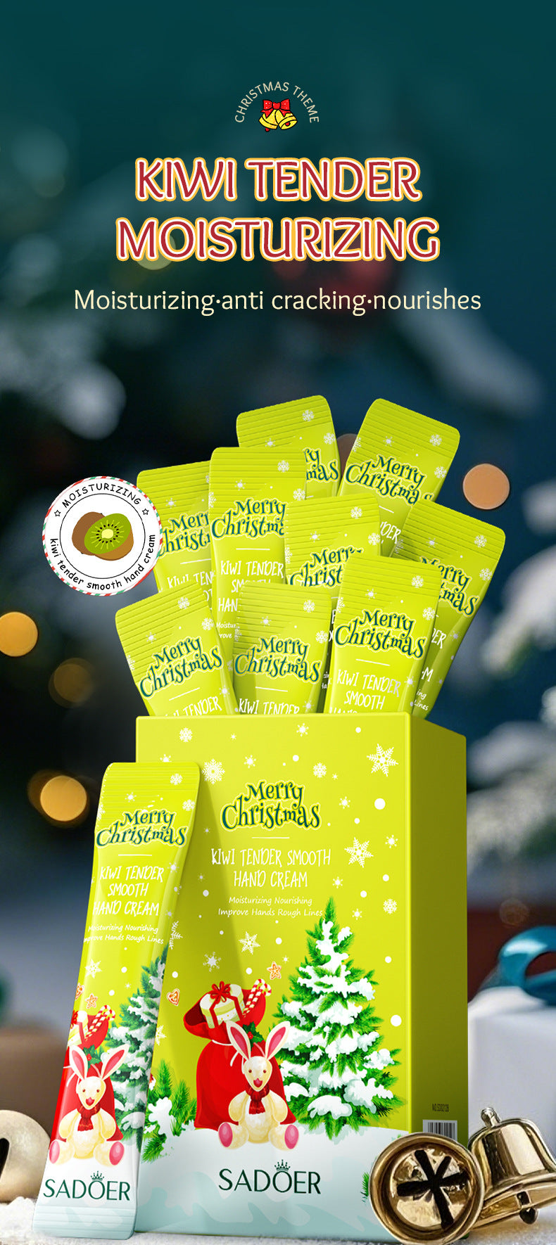 Full English Christmas Kiwi Smooth Hand Cream SADOER Anti-chapped Moisturizing Hand Cream  Wholesale