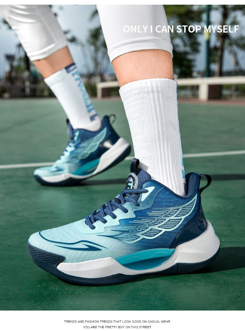 2025New Men's Shoes Mesh Breathable High Elastic Shock Absorption Sports Shoes Youth Casual Non-slip Thick Bottom Basketball Shoes