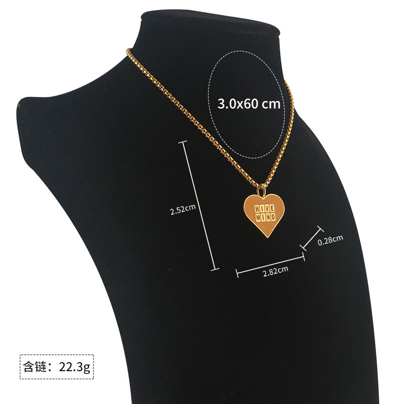 European and American Style Stainless Steel Heart-shaped Peach Heart Resin Pendant Vacuum Electroplating gold Heart-shaped Personality Titanium Steel Necklace Wholesale
