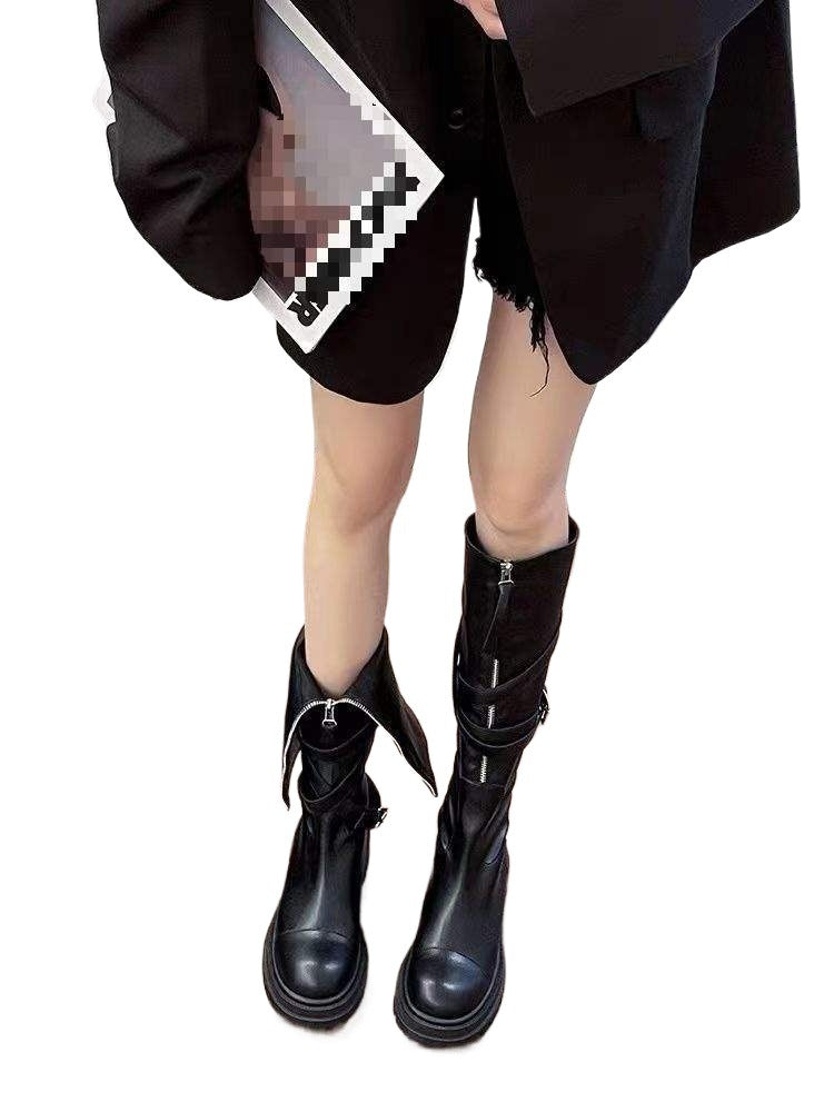 2025Spring and Autumn New Over-the-Knee Boots Women's Martin Boots Belt Buckle Thick-Soled Motorcycle Rider Boots High Tube Fashion Boots