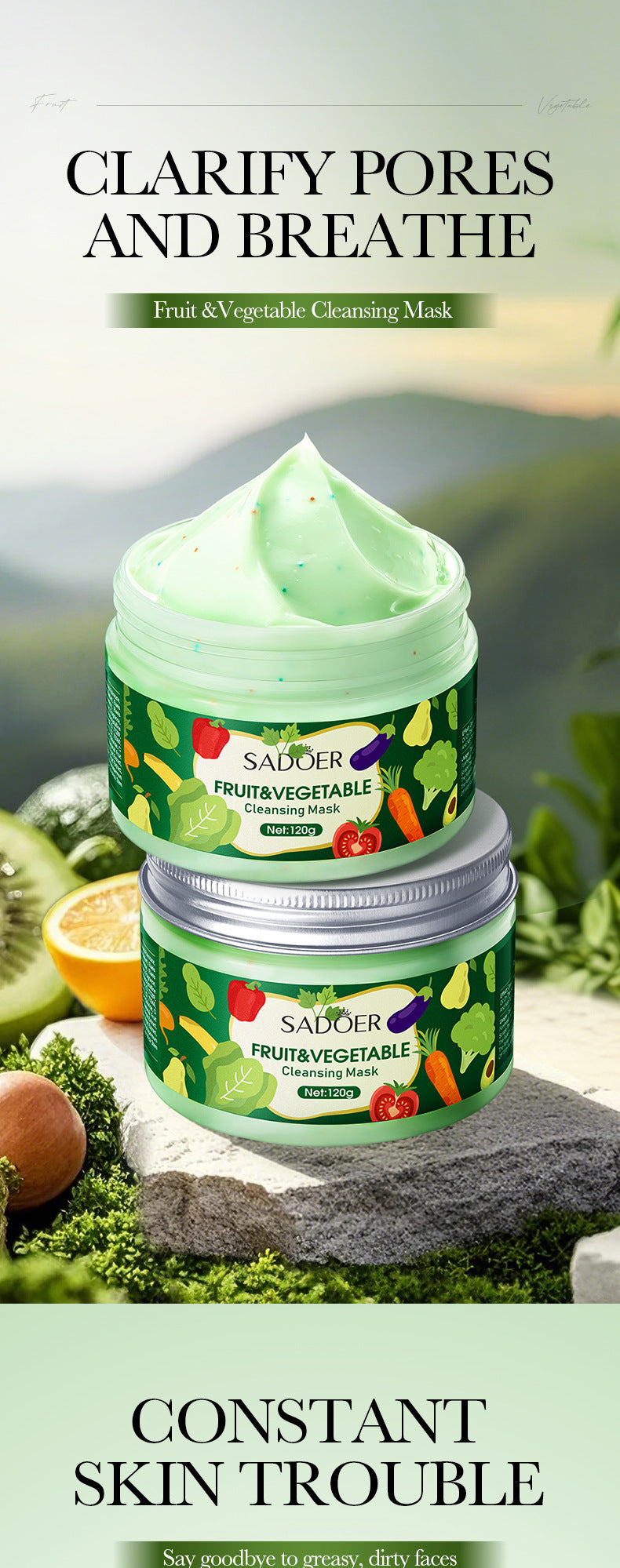 Fruit and Vegetable Cleansing Mask SADOER Deep Cleansing Facial Mud Mask  Wholesale